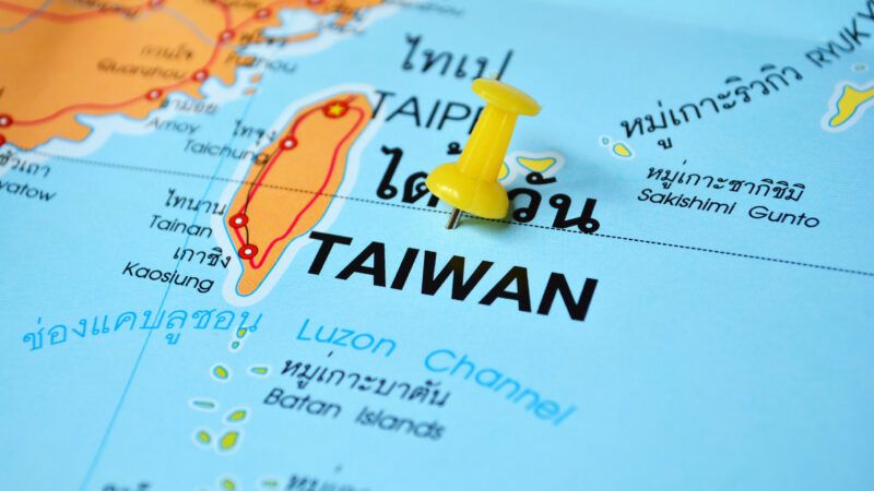 Taiwan on a map with a yellow pin