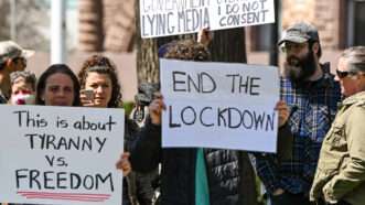 Protesters at Queen's Park on Saturday, April 25, 2020 demand an end to lockdowns.