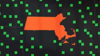 Artistic representation of the state of Massachusetts among data.