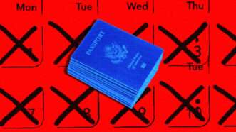U.S. passports pictured in front of a calendar